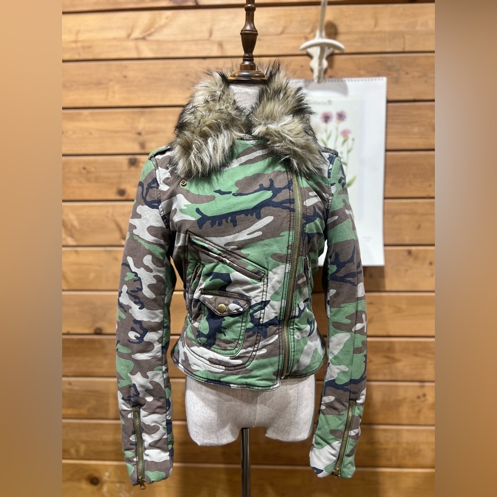 Denim & Supply Ralph Lauren Camo Moto Jacket w/ Faux Fur Collar Deadstock Size M - Picture 2 of 16